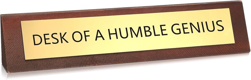 RattanView Desk of a Humble Genius Desks Sign for Office Funny Desk Signs Novelty Nameplate Office Decor Solid Pine Wooden Plaque for Women Men Coworker Gift Supply Home Accessories 10 x 2 Inch - Image 1
